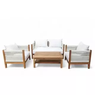 Teak and White Sofa